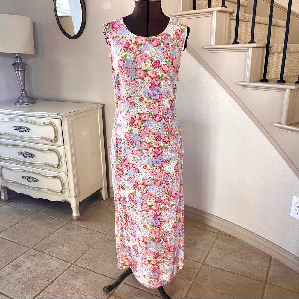 Vintage Casual Corner Annex Floral Maxi Dress Sleeveless Lightweight Cotton